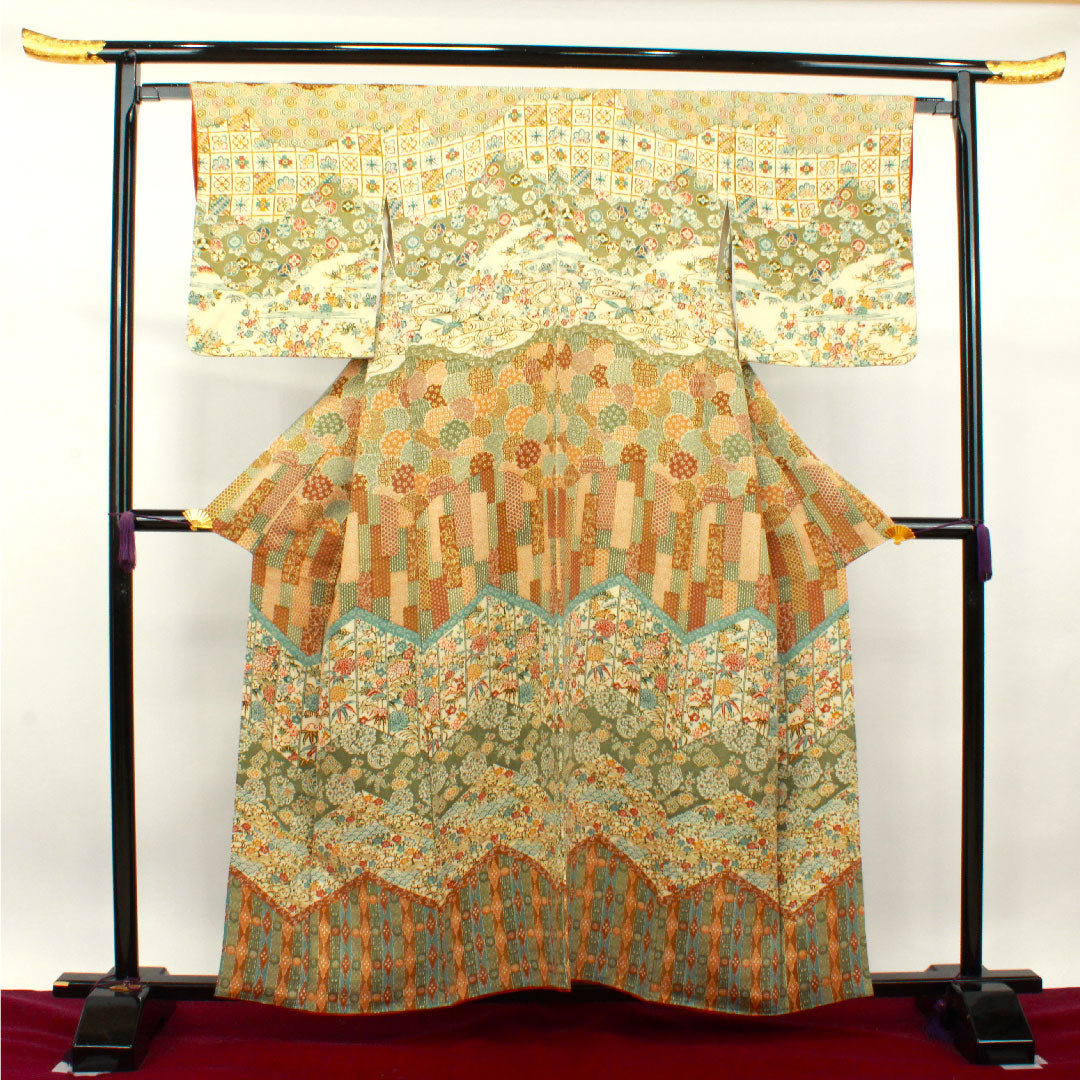 訪問着 正絹 袷 身丈158cm 裄丈63cm 京紅型 吉祥文様 Sランク グラデーション系 1112003212399