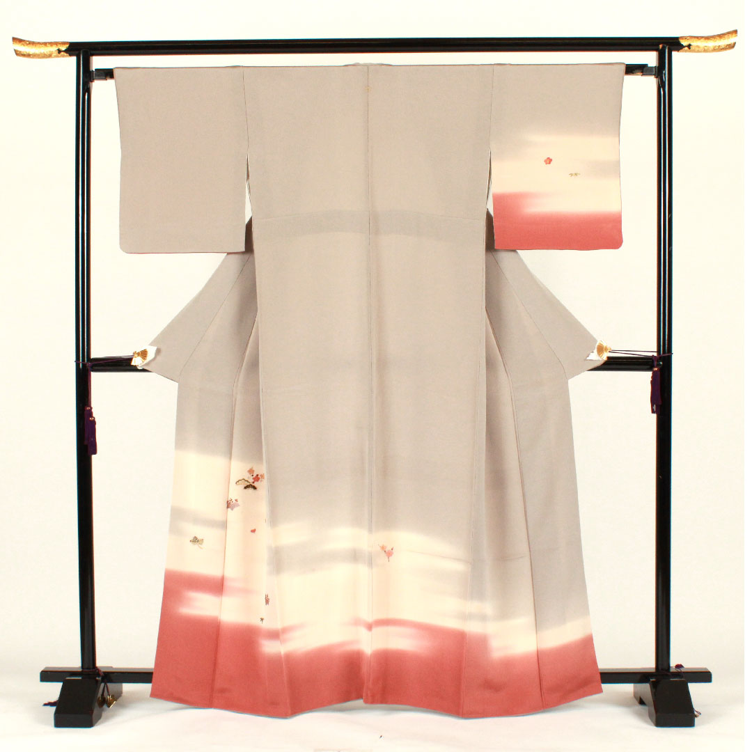 Homongi, lined, length 164.5cm, sleeve length 64cm, embroidery, bellflower crest, pure silk, B rank, gray, 1112001263422