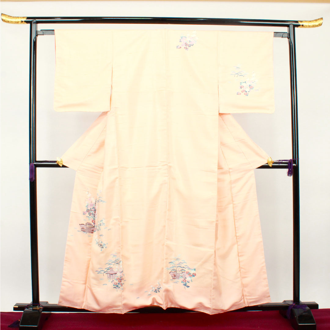Homongi (formal kimono) Length 159cm Sleeve length 62cm Maiden color Tsumugi fabric Chayatsuji Pure silk A rank Pink 1112002073313