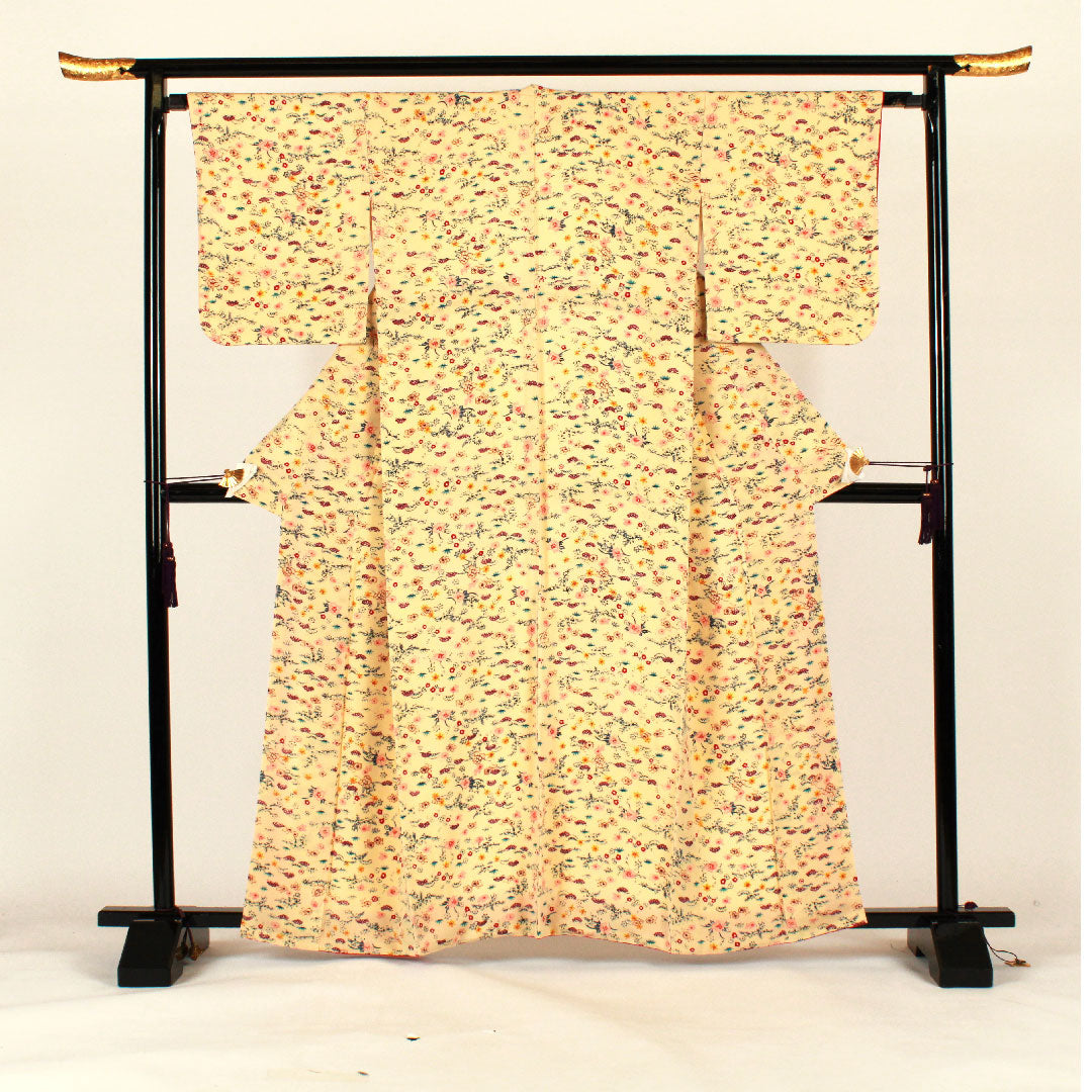 Komon, Length 162.5cm, Sleeve length 65.5cm, Lined, Pine, Bamboo, and Plum, Pure Silk, S Rank, Cream, 1115001182315