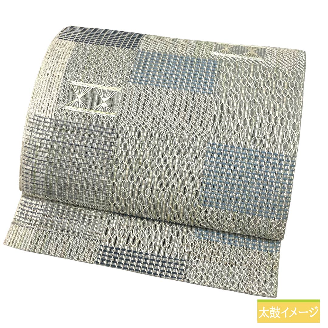名古屋帯 正絹 Ａランク 開き仕立て 夏帯 幾何学模様 変わり市松 帯丈356cm 全通 カジュアル グラデーション系 1124013023399