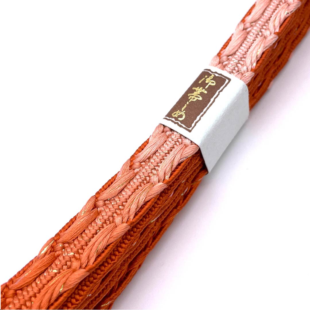 (New old stock) Silk obi-jime (sash fastener) - 4-part string - Vermilion (red) - Metallic thread used - New old stock - Length approx. 156cm - Width approx. 1.5cm - Semi-formal - S rank - Orange 1135001602926