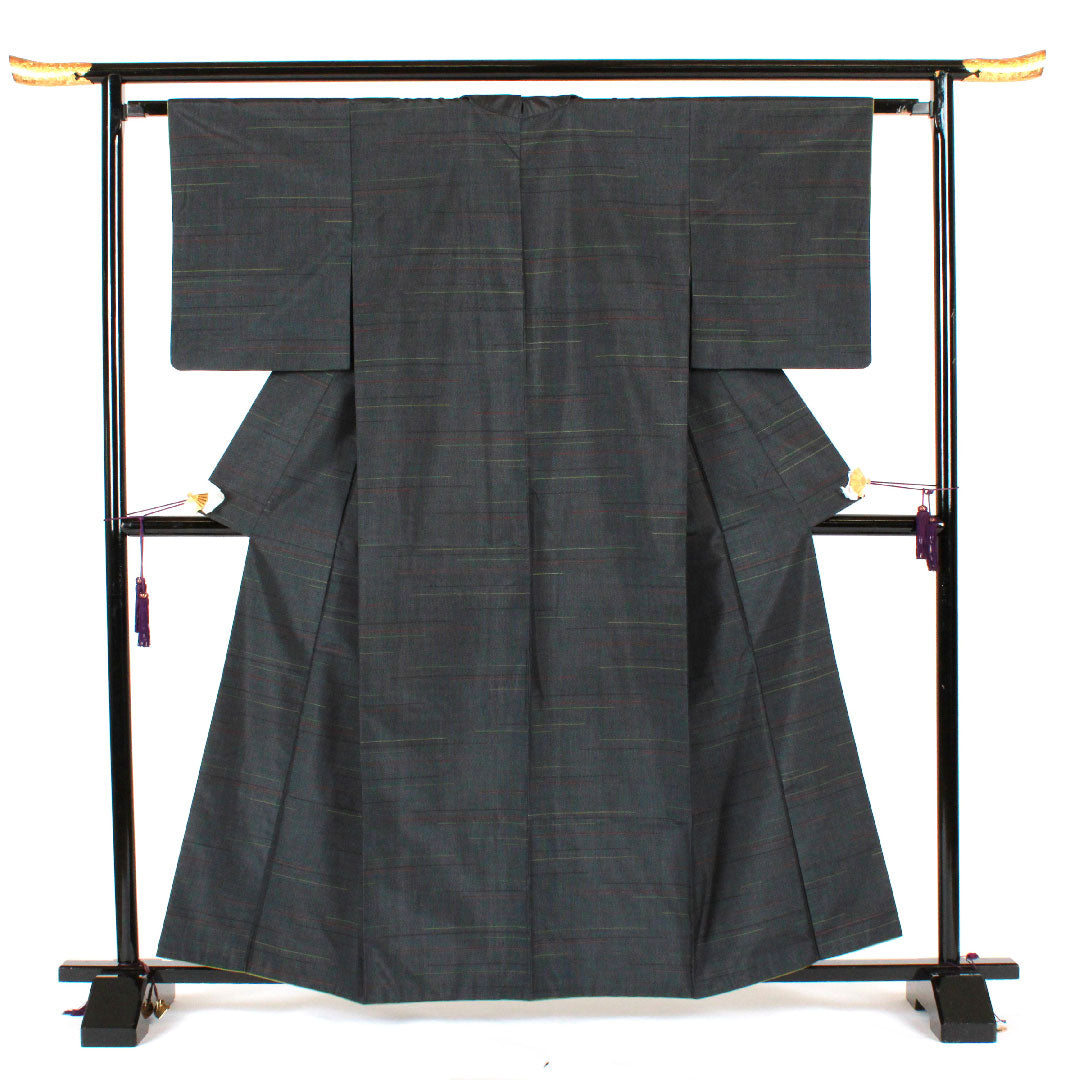 Oshima Tsumugi, Length 160cm, Geometric pattern, Pure silk, A rank, Lined, Navy blue, 1116001383418