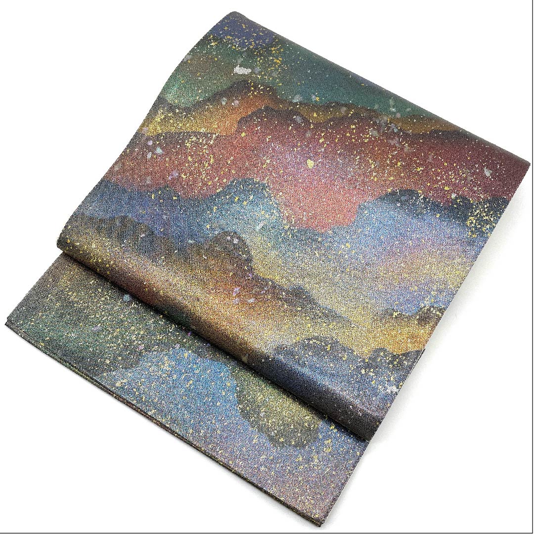 Fukuro Obi with Mother of Pearl, Abstract Pattern, Hikigaku, Length 434cm, Pure Silk, S Rank, Point Pattern, Formal, Gradient Style, 1123005912399