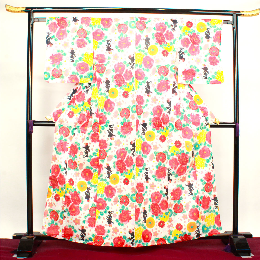 Yukata Disney Minnie Mouse Peony Cherry Blossom Chrysanthemum Cotton S Rank Single Layer Length 162cm Sleeve Length 65.5cm White 1118003902411