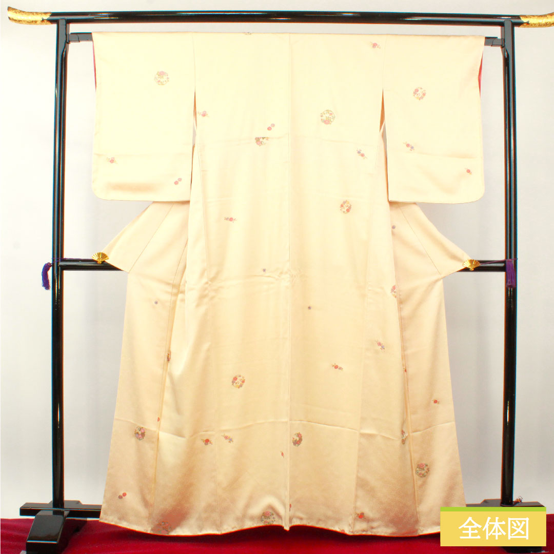 小紋 正絹 身丈162cm 裄丈64cm 袷 薄肉色（うすにくいろ） 京友禅 刺繍 Bランク クリーム系 1115004204415