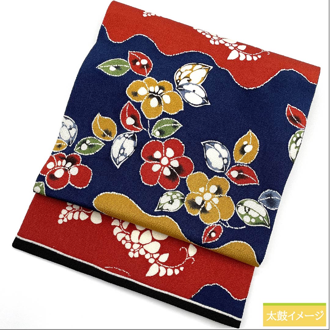 名古屋帯 鉄葡萄色 型染 辻ヶ花 帯丈371.5cm 正絹 Aランク 全通 カジュアル 紺系 1124005403318  名古屋仕立て