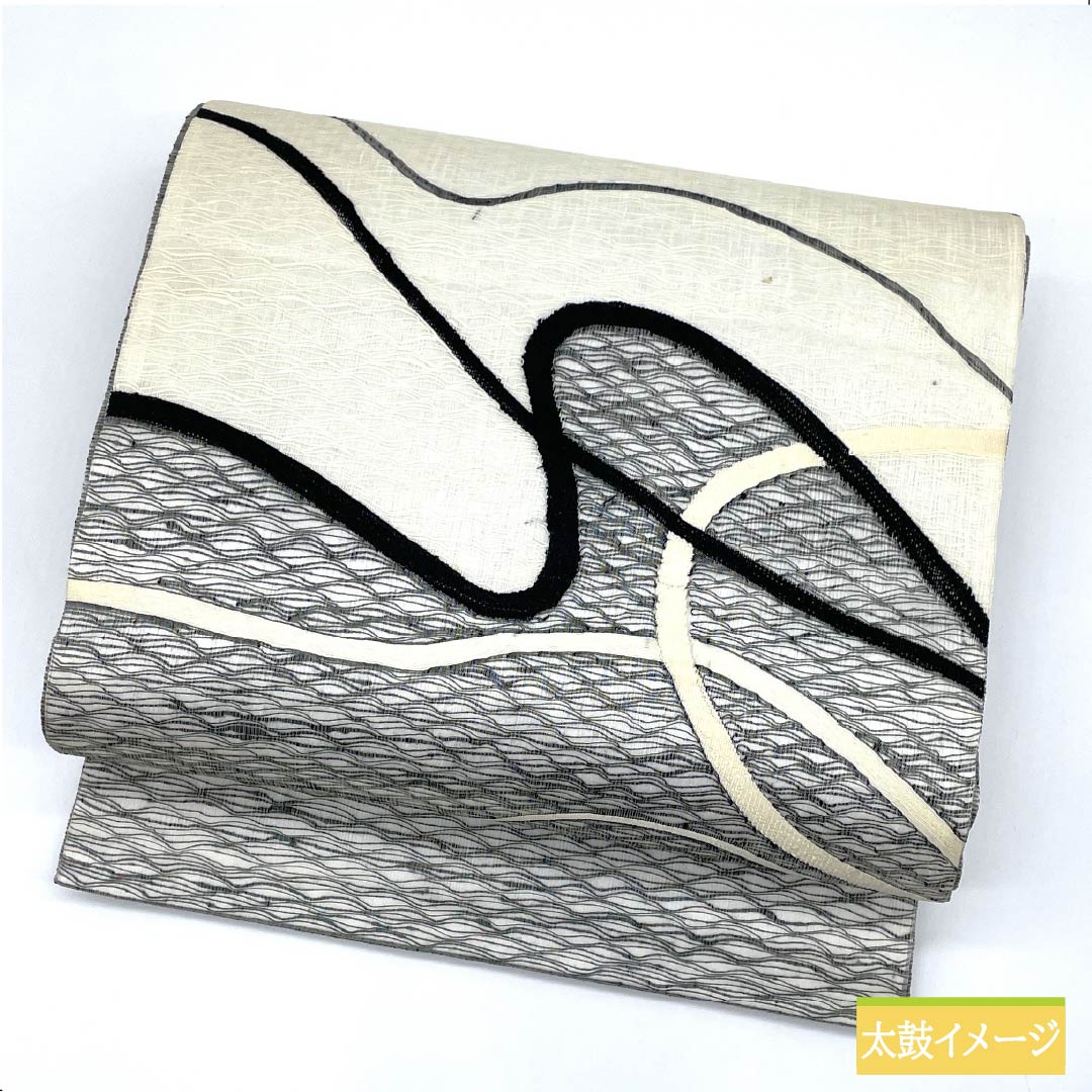Fukuro Obi, pure silk, off-white, comb weave, abstract pattern, obi length 444cm, A rank, point pattern, casual, monotone, 1123012343327