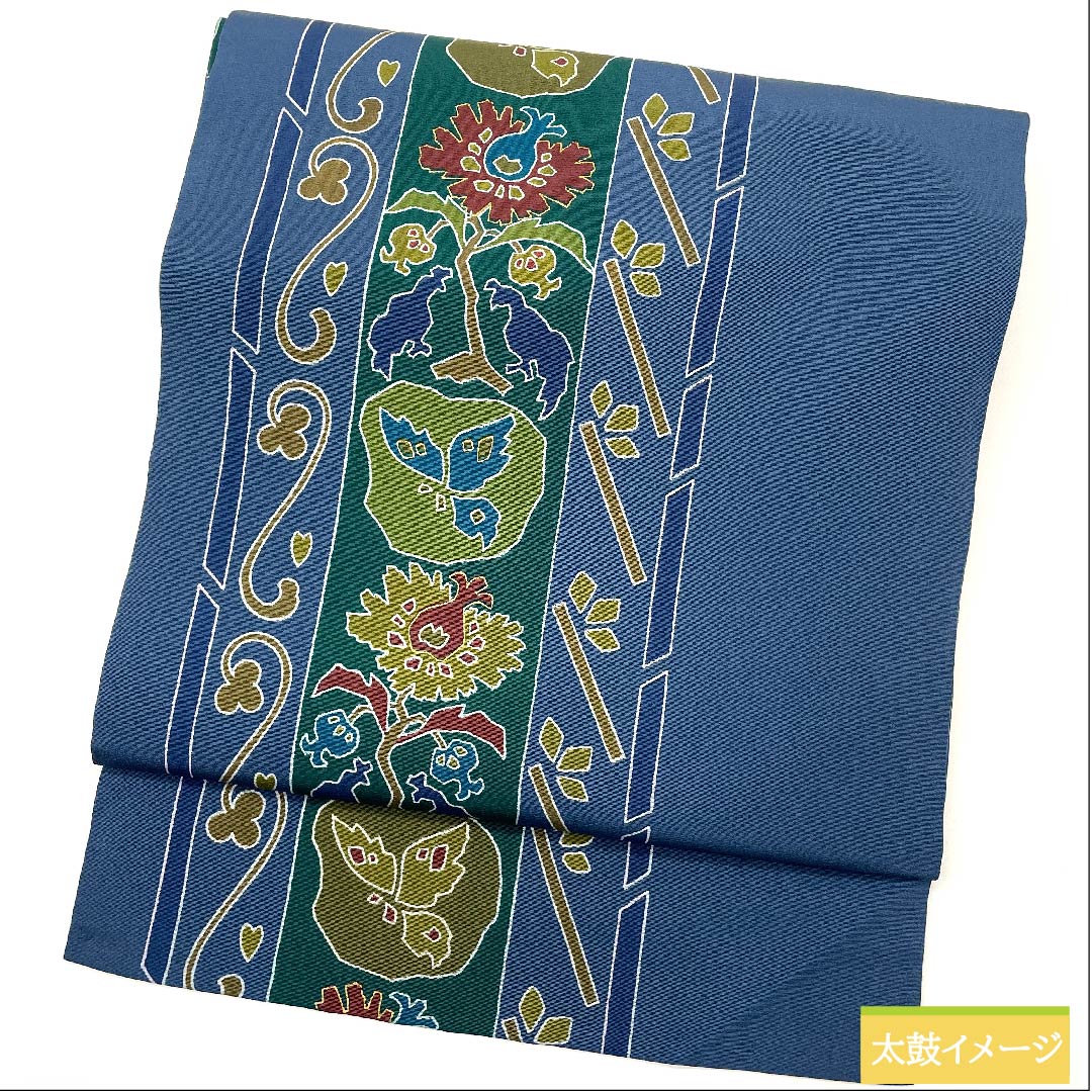 Nagoya Obi, Gosu-iro (Gosu color) Dyed Obi, Abstract Floral Pattern, Abstract Plant Pattern, Obi Length 345cm, Pure Silk, S Rank, Full Length, Casual, Navy Blue, 1124006132318, Nagoya Made