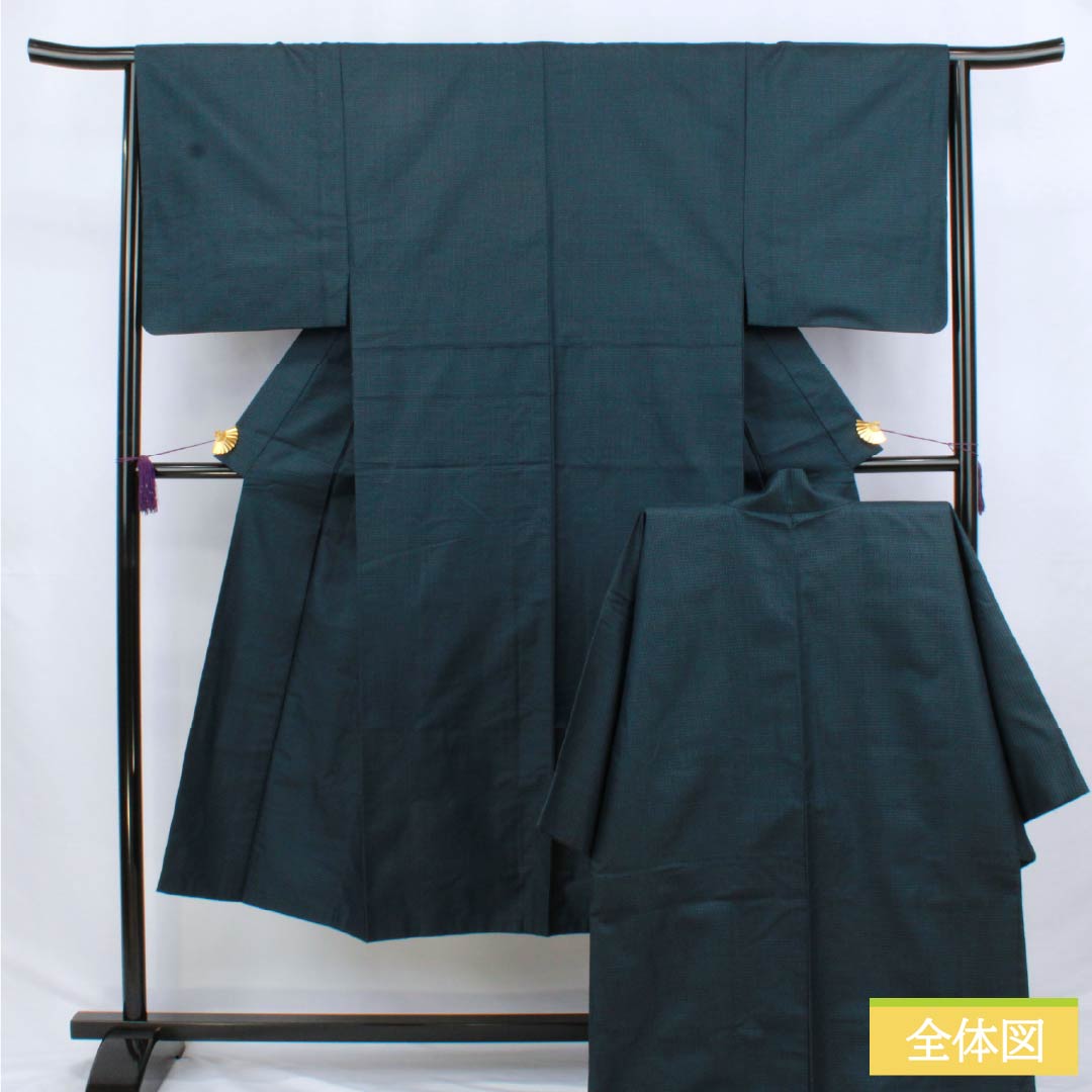 Men's pure silk S-rank kimono, length 139.5cm, sleeve length 64cm, Berlin blue (Berence blue) geometric pattern ensemble, with haori cord, lined, blue, 1119001302317