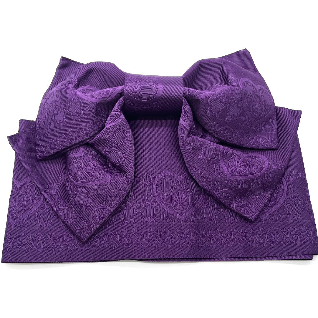 Ready-made obi, polyester, fake purple, heart and flower pattern, for yukata, S rank, purple, 1131000682920