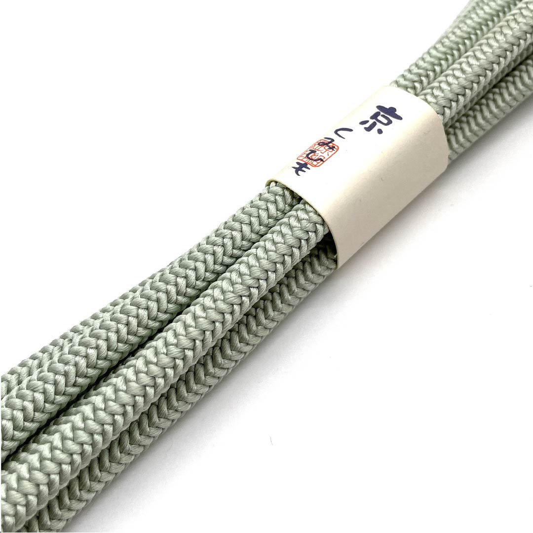 (New old stock) Obi-jime (belt fastener) Pure silk quarter string, white-green color (byakurokuiro), round string, Kyoto braided string, new old stock, length approx. 153cm, width approx. 0.7cm, casual, S rank, green, 1135001252919
