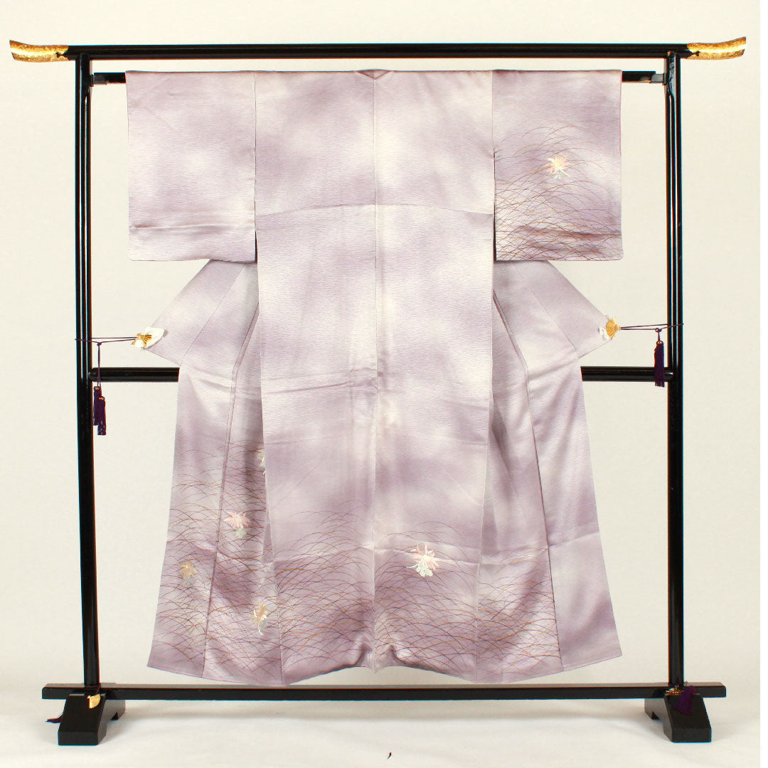 訪問着 袷 身丈153.5cm 裄丈62cm 刺繡 花模様 正絹 Aランク 紫系 1112001373220