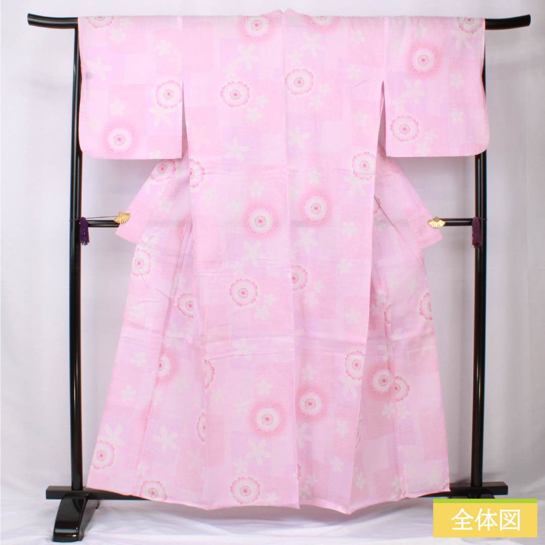 浴衣 木綿 身丈159cm 裄丈65.5cm Bランク 単衣 ピンク系 唐棣色（にわうめいろ） 八重桜 1118006074313