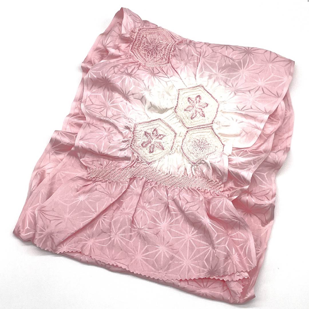 Semi-formal obiage (sash sash), pure silk, grade A, pale pink, shibori (dyed) with hemp leaf pattern, two-tone, approximately 140cm long, 26.5cm wide, pink, 1136000923913