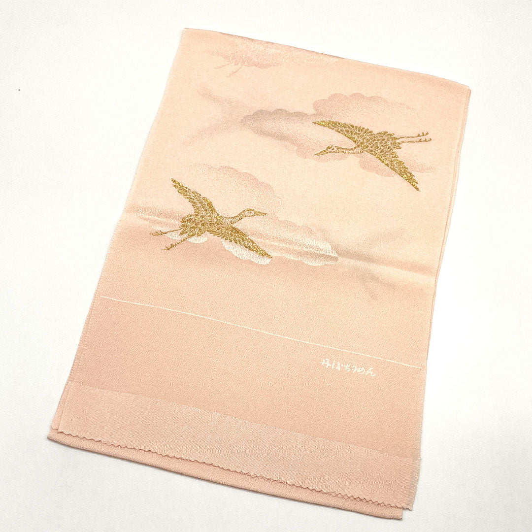 （新古品）帯揚げ 正絹 NEWランク セミフォーマル 乙女色（おとめいろ） 丹後ちりめん 雲 鶴 長さ約172cm 幅約29cm ピンク系 1136001191913