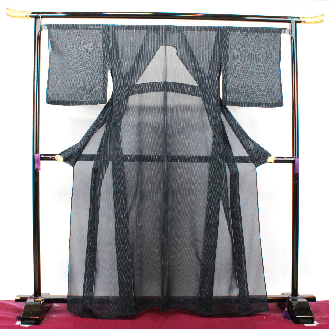 Summer kimono, polyester, pongee, length 163.5cm, sleeve length 67.5cm, striped, washable kimono, gauze, S rank, black, 1132001512410