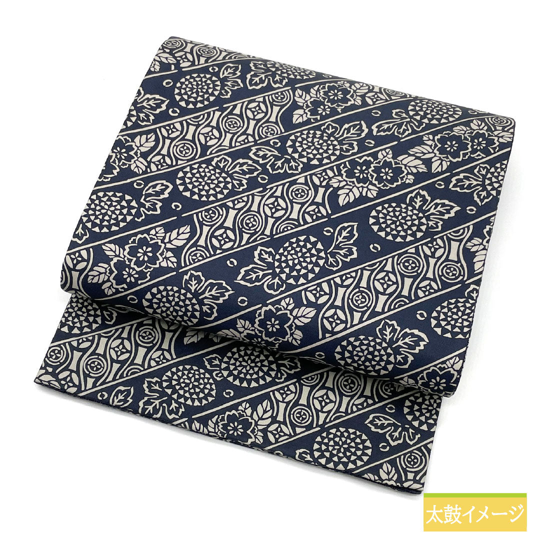 Fukuro Obi (Sleeve Obi) - Pure Silk, S-Rank, Indigo Blue, Ise Stencil Dyed, Length 448cm, Full Length, Casual, Navy Blue, Item Number 1123016582318