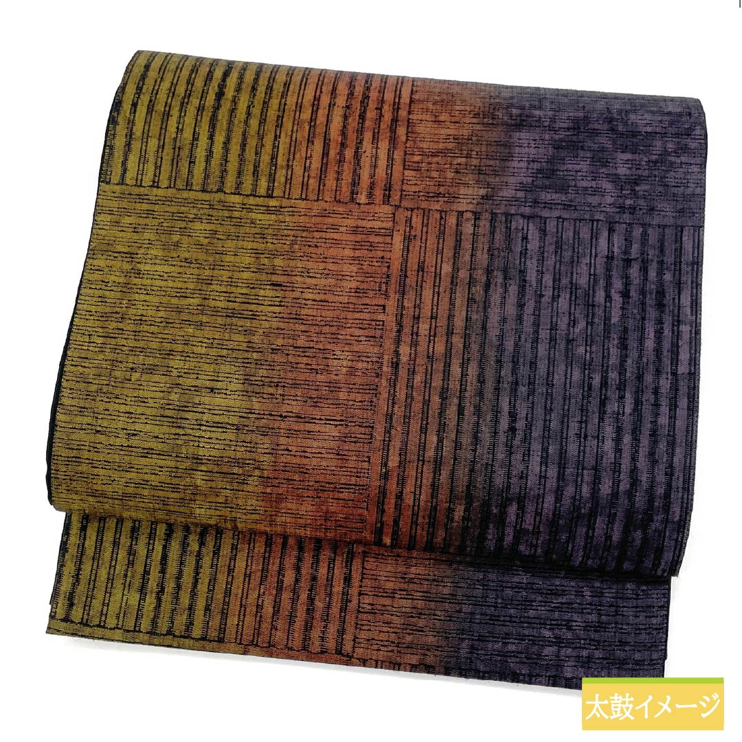 Fukuro Obi, Pure Silk, Checkered, Striped, Length 448cm, S Rank, Six-way, Casual, Gradient, 1123012392399