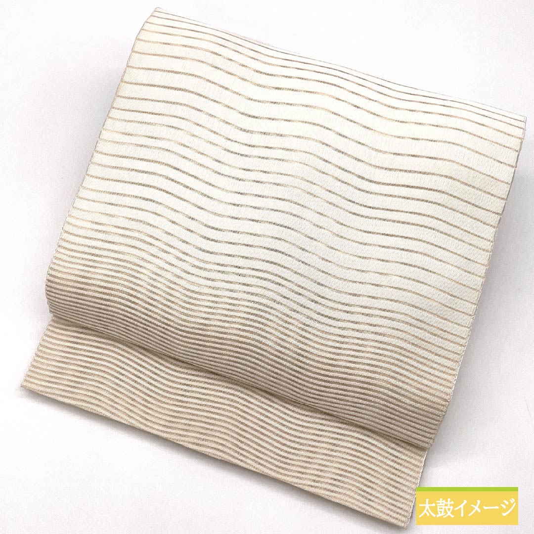 Nagoya Obi, Natural-Colored (Kinari-Iro), Summer Obi, Wave Pattern, 366cm Long, Pure Silk, S-Rank, Pointed Pattern, Casual, Cream-Colored, Pine Needle Style, Product Number: 1124008572315
