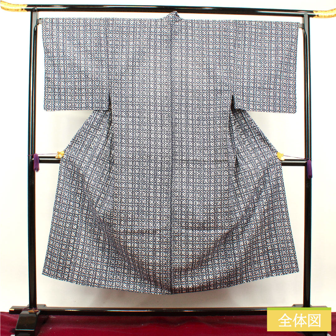 Men's Cotton Kimono (Yukata Style) Length 150cm Sleeve-to-Sleeve 69.5cm A Rank Unlined Dark Blue Yoshiwara Tsunagi 1118004923518