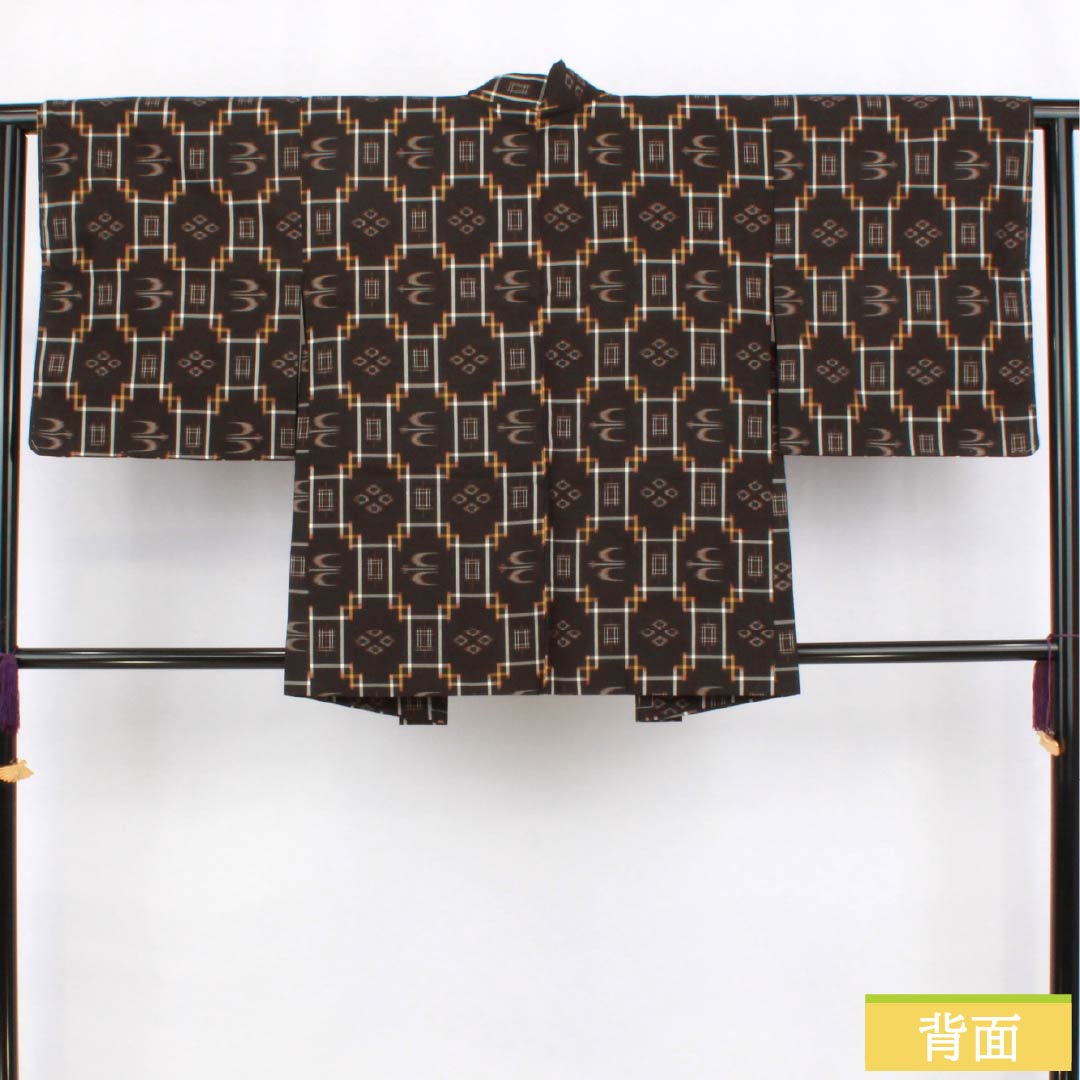 Haori (Japanese traditional kimono jacket) - Polyester, S-rank, Length 73cm, Sleeve Length 62cm, Chestnut-colored, Ryukyu pattern, Tsumugi fabric, Lined, Brown, 1117001292914