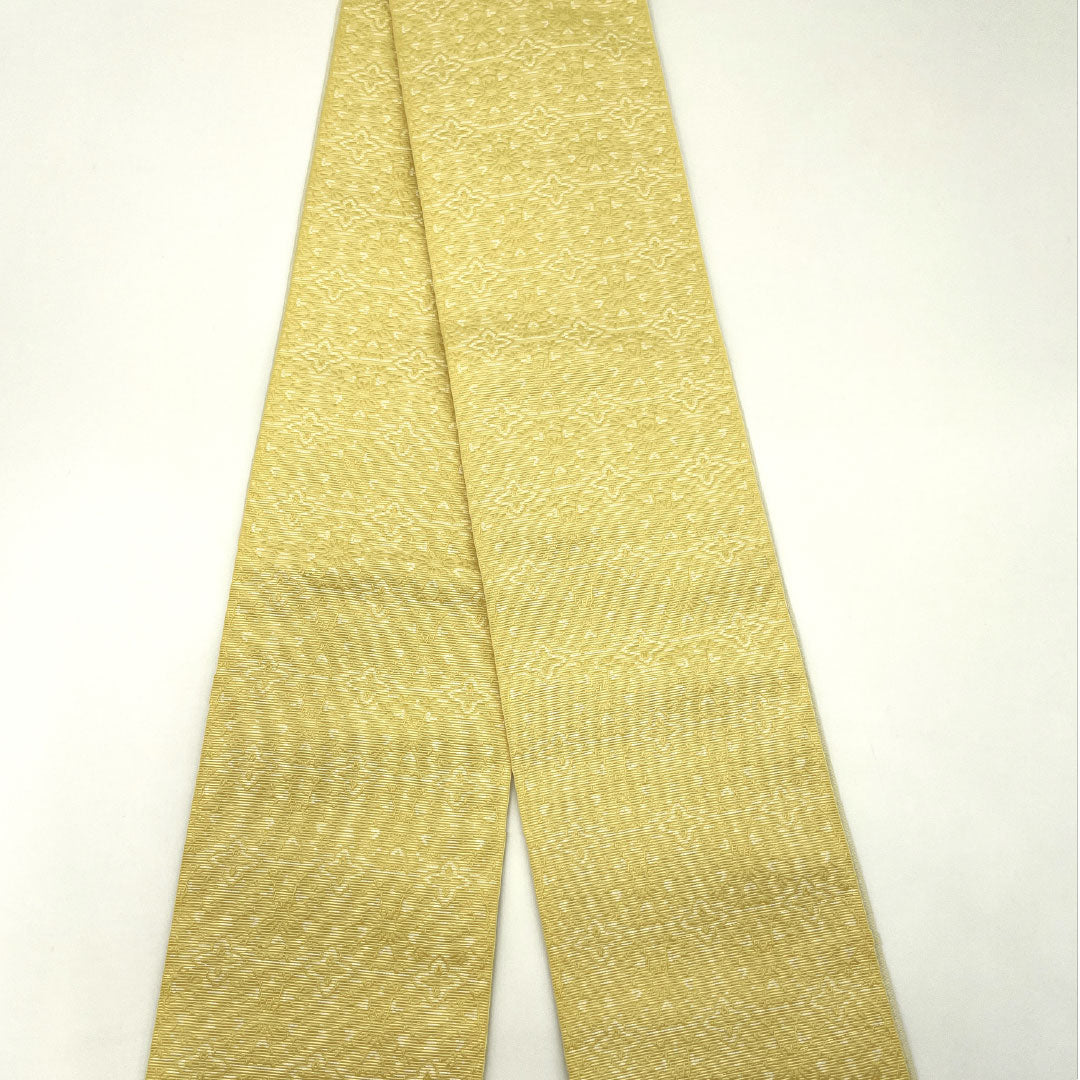 (New) Half-width obi, polyester, NEW rank, light eggshell color, unohana color, abstract floral pattern, geometric pattern, fancy lattice, reversible, obi length 400cm, yellow系 1125002411423