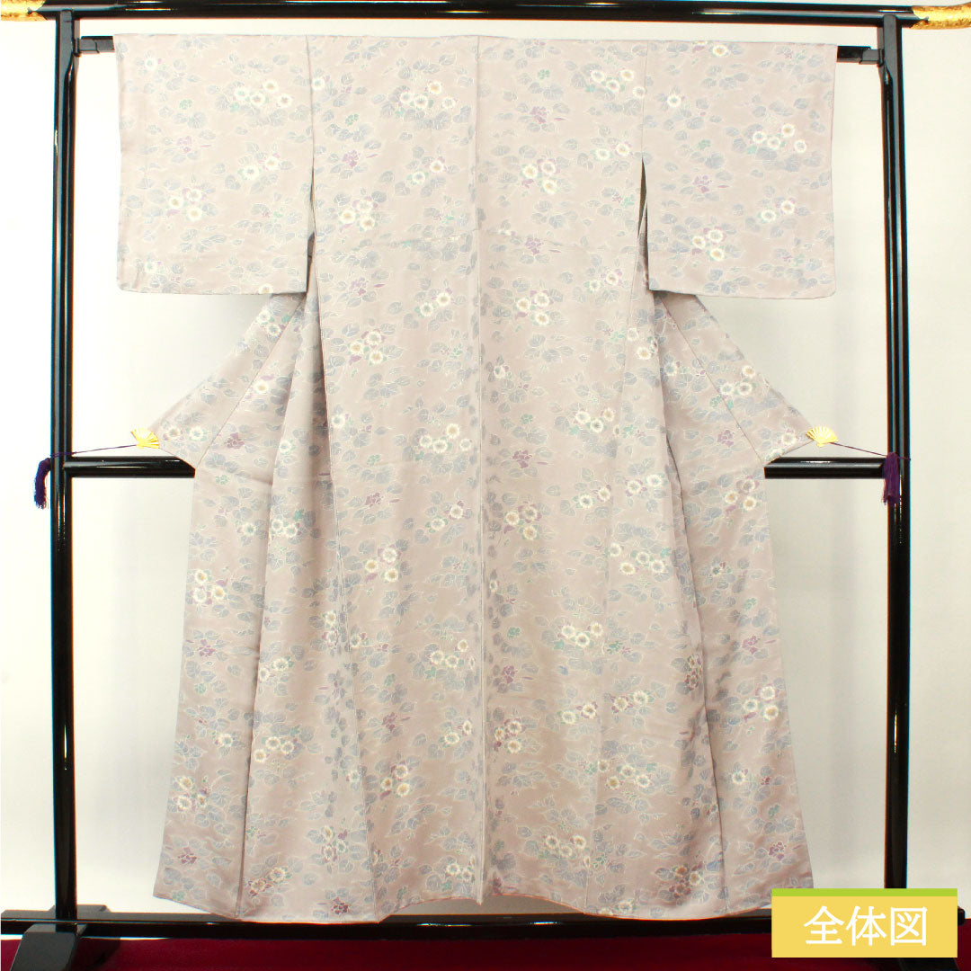 Komon, pure silk, length 154cm, sleeve length 64.5cm, lined, Komachi gray, floral pattern, basting thread included, unused, S rank, gray, 1115004332222