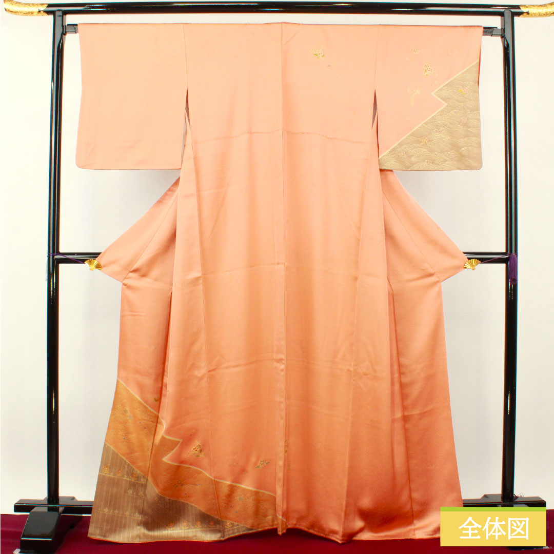 訪問着 正絹 袷 身丈165.5cm 裄丈66.5cm 朱華色（はねずいろ） 京友禅 吉祥文様 Aランク 橙系 1112004623526