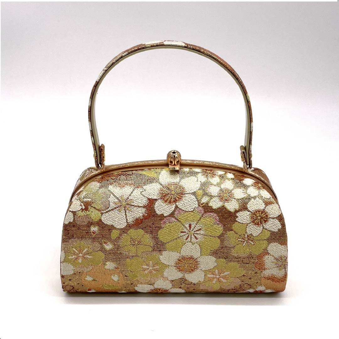 Formal Japanese style bag, Beniukon-iro (red and golden color), for furisode, cherry blossom, floral pattern, orange, S rank, 113900012226