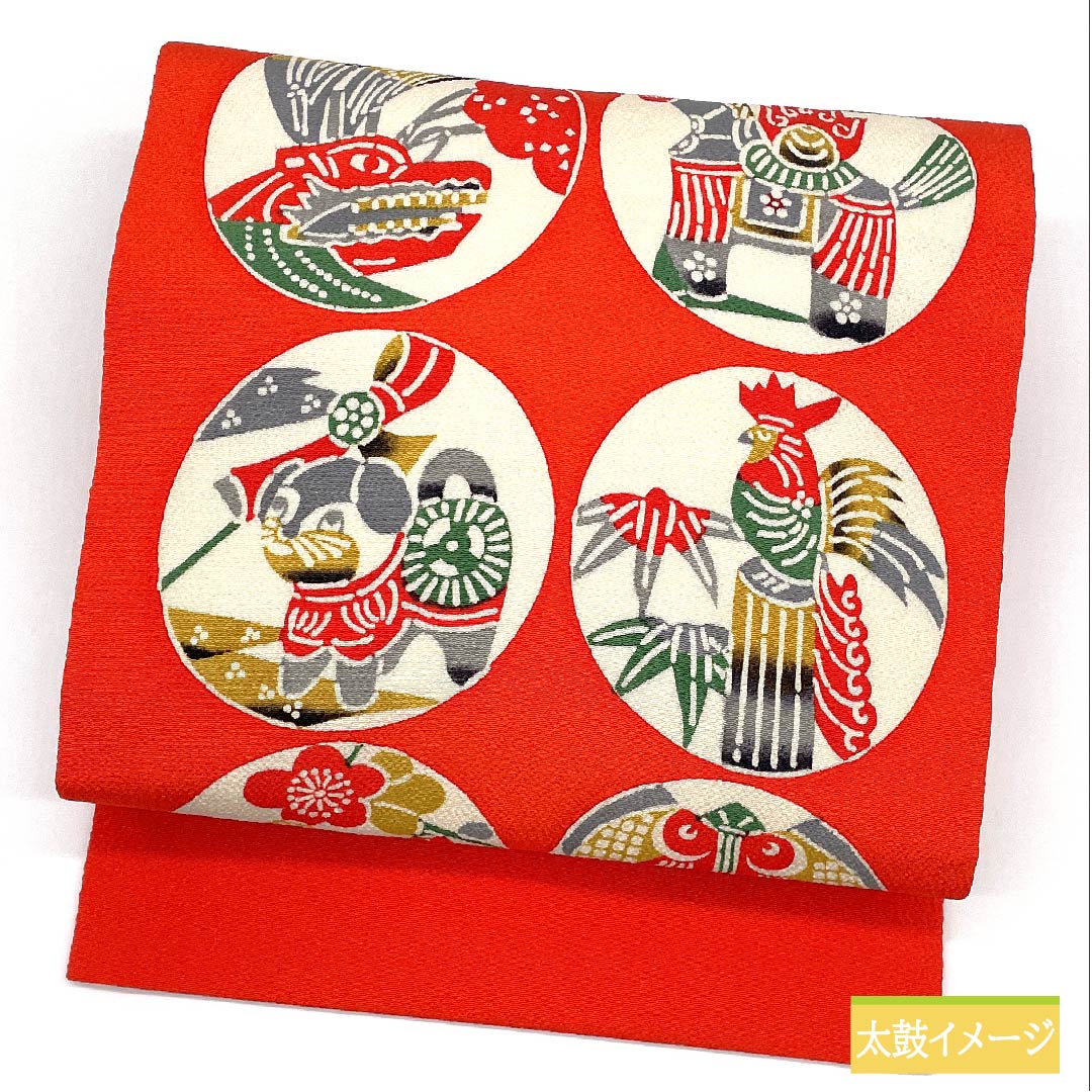 Nagoya Obi Red Toy Chirimen Obi Length 340cm Pure Silk S Rank Full Length Casual Red 1124006492312 Nagoya Style