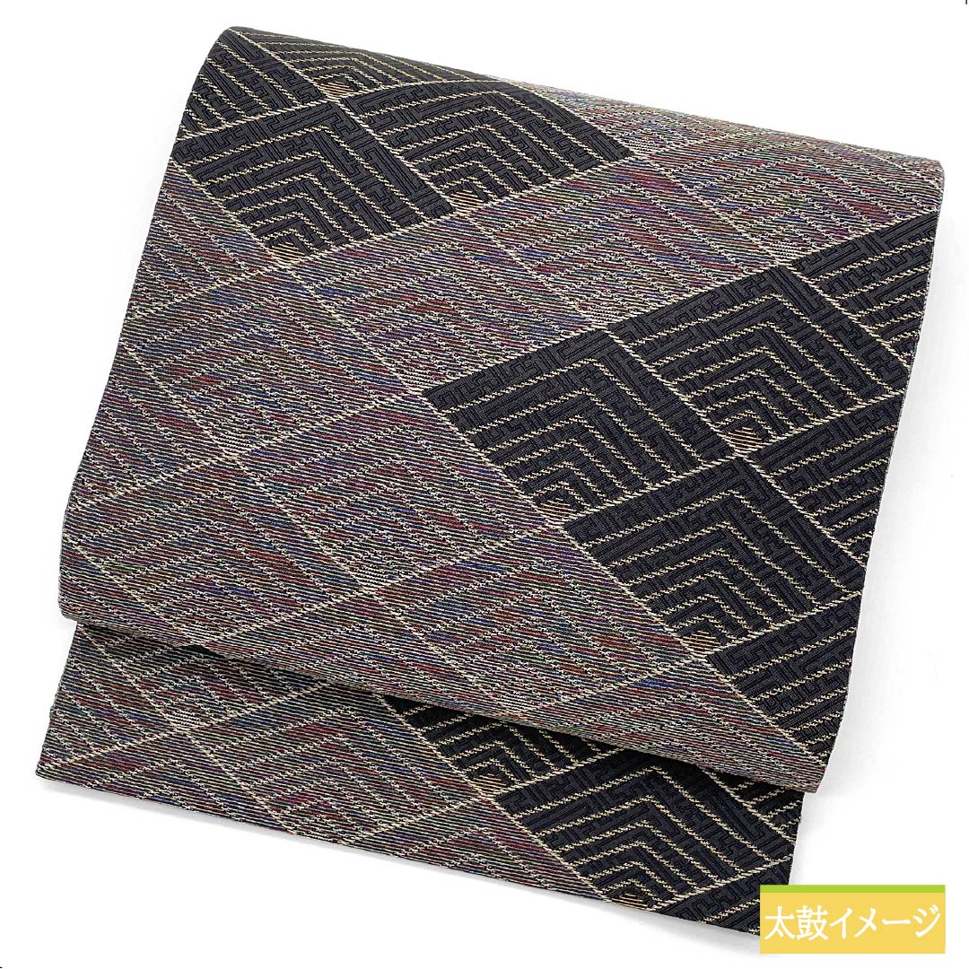 Fukuro Obi, Pure Silk, Guzumi-iro (Ink Color), Diamond Pattern, Silk Polish, Length 452cm, S Rank, Six-way, Semi-formal, Gray, 1123012282422