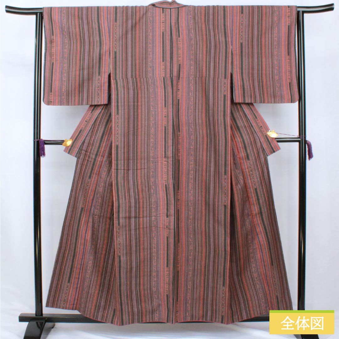 Komon silk S-rank kimono, length 157cm, sleeve length 64cm, lined, striped, small floral design, tsumugi fabric, gradation pattern, product number 1115007012399