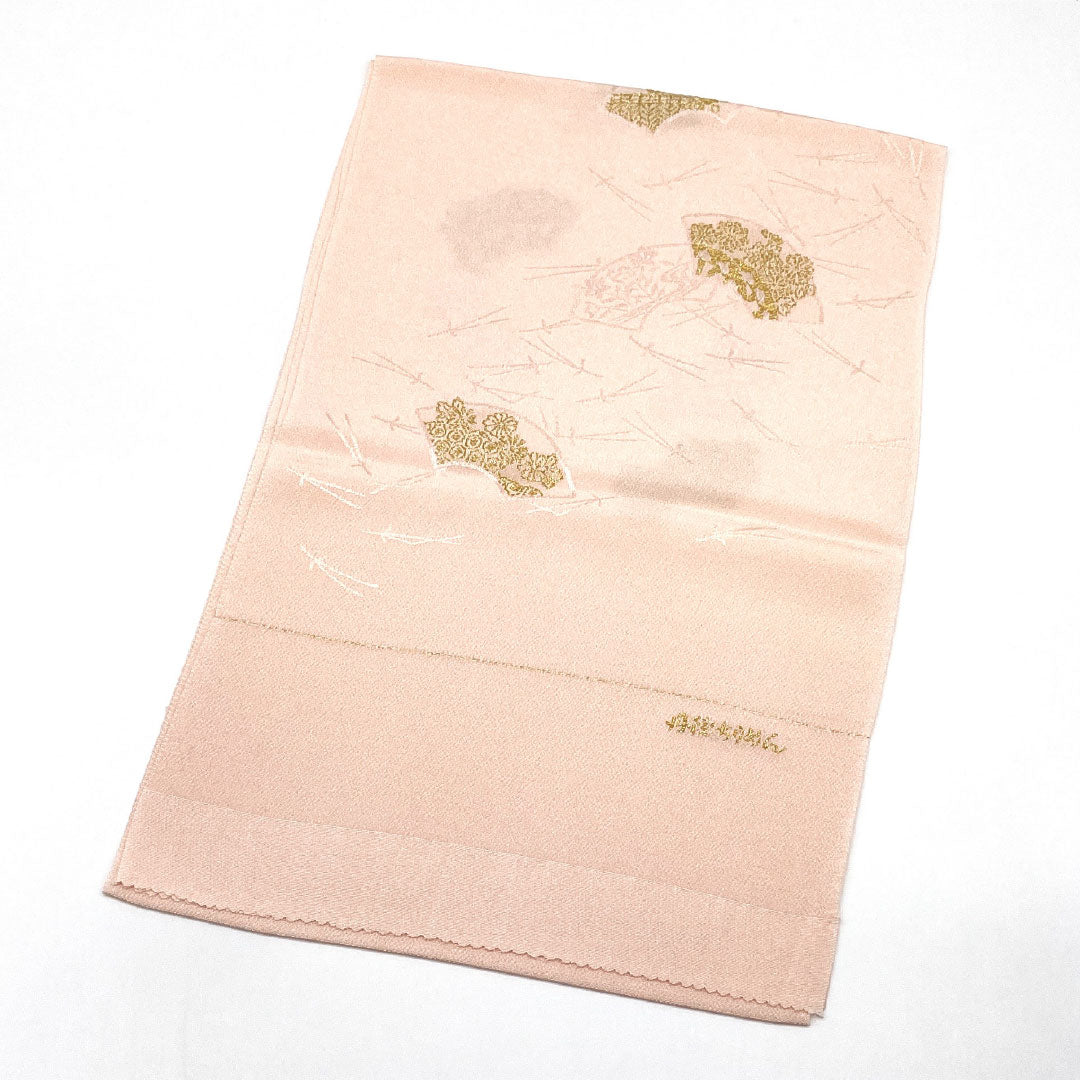 （新古品）帯揚げ 正絹 NEWランク セミフォーマル 乙女色（おとめいろ） 丹後ちりめん 扇 松 長さ約178cm 幅約29cm ピンク系 1136001211913