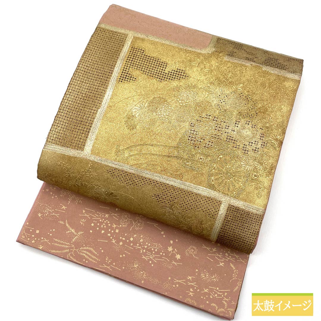 Fukuro Obi, pure silk, Tokiasagi color, for Tomesode, Suwato embroidery, flower cart, obi length 468cm, S rank, point pattern, formal, pink, 1123013952413