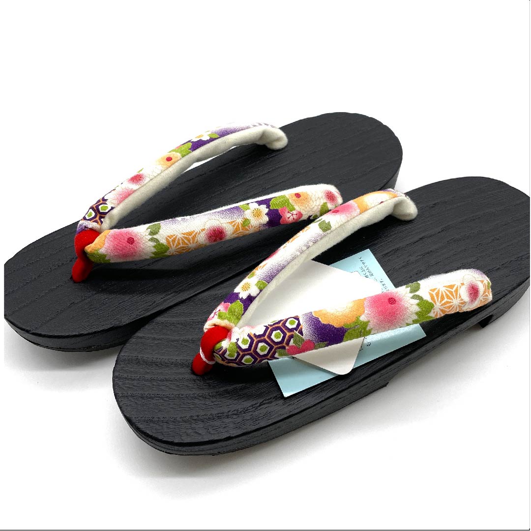 （新品未使用品）下駄 菊 桜 梅 麻の葉 亀甲 XLサイズ 黒系 NEWランク 1122001161510