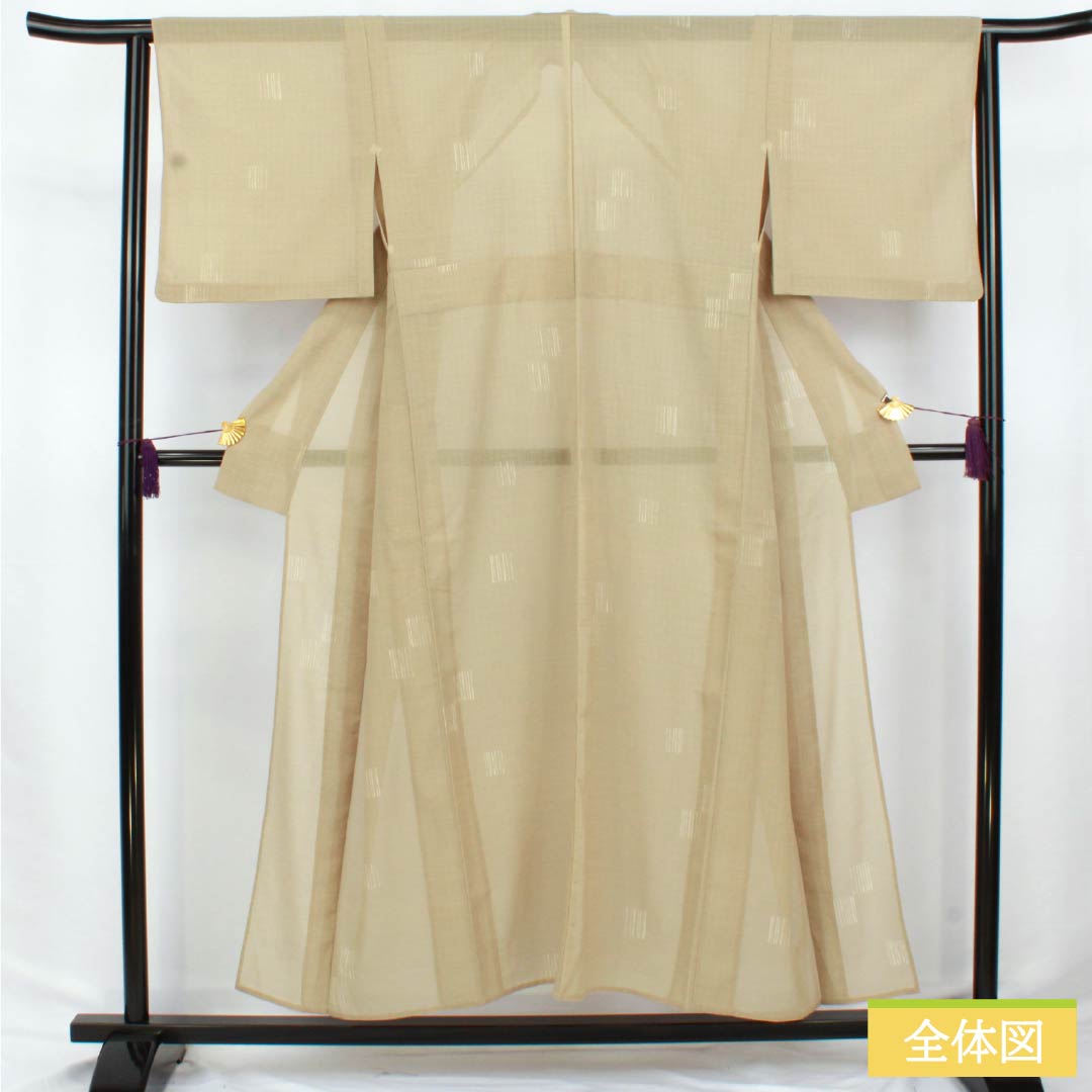 Summer kimono, polyester, small pattern, length 152.5cm, sleeve length 64cm, linen color, geometric pattern, washable, gauze, beige, S rank, product number 1132002672225