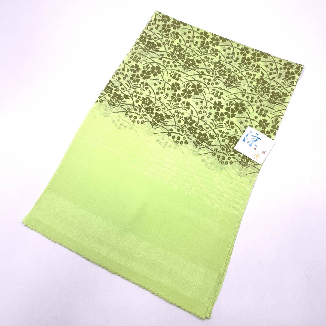 (New) Obiage, pure silk, semi-formal, young green (Wakanairo), summer, bellflower, pink, length 172cm, width 29cm, new rank, green, 1136000701919