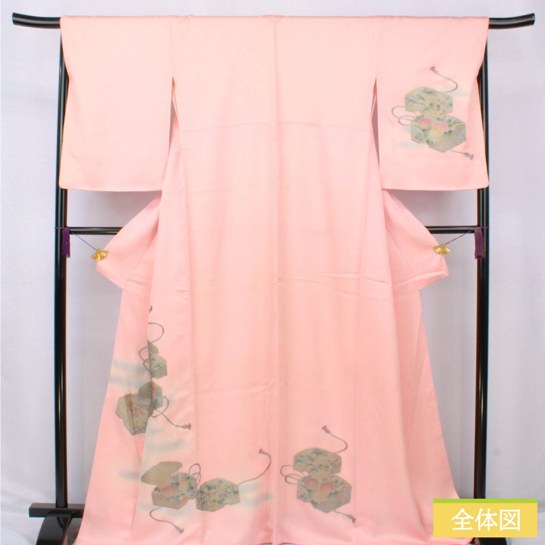 Visiting Kimono (Homongi) - Pure Silk, S-Rank, Lined, Length 167.5cm, Sleeve Length 68cm, Dawn Blue (Akebono-iro), Gold-Embossed, Stacked Box with Basting Thread, Pink, Product Number: 1112006372513