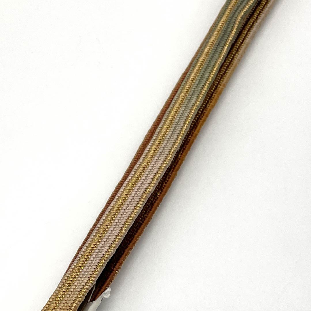 (Brand New) Pure Silk Obi-jime (Sash Band) in Birch Color (Kabairo) by Hirata Braided Cord, Kainokuchi Striped Yugen Dye, with Twisted Tassel, Approximately 161cm Long, Approximately 1.5cm Wide, Semi-Formal, Brown, Product Number: 1135005111314