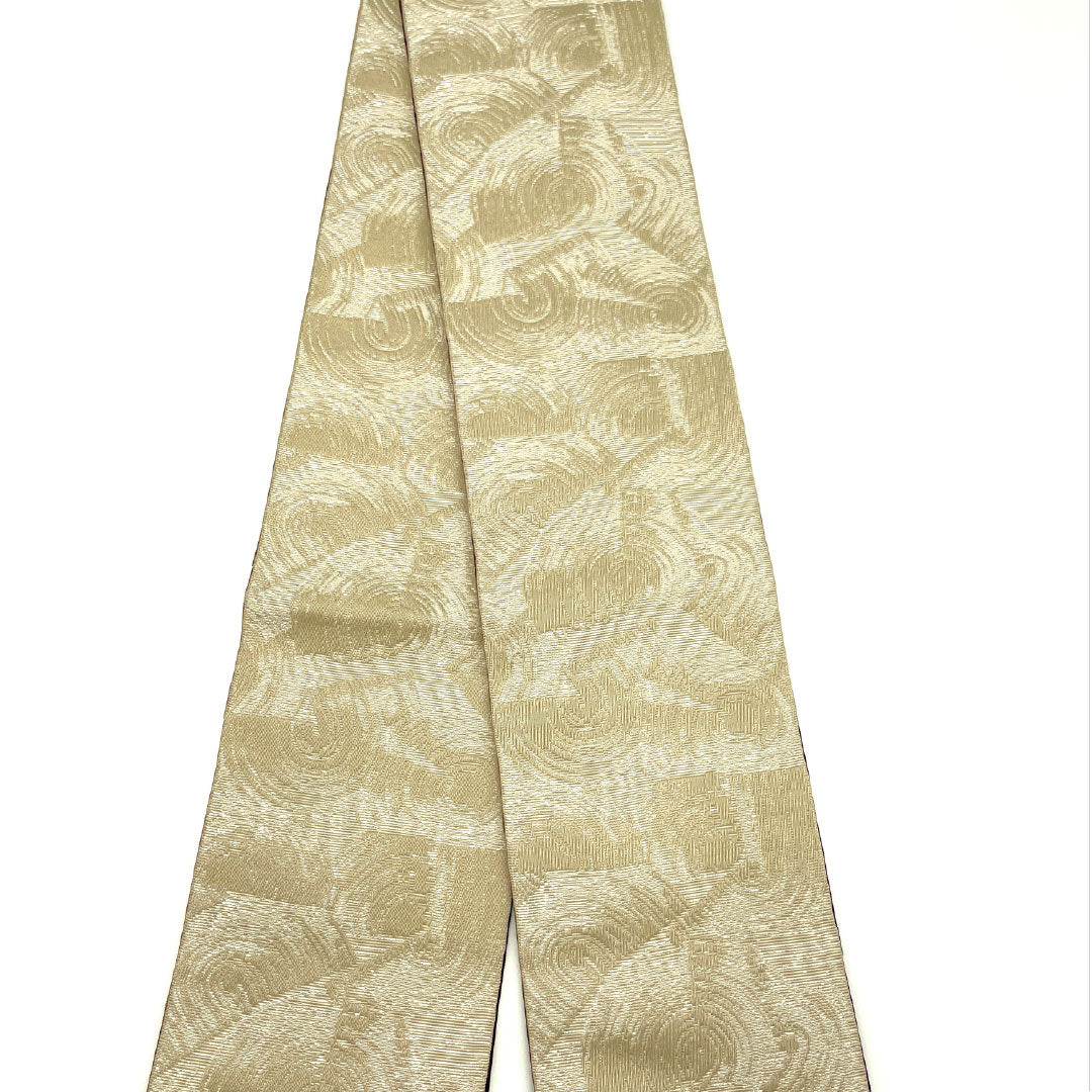 (New) Half-width obi, polyester, NEW rank, Shirotsurubami-iro (light oak color), geometric pattern, circles, abstract floral pattern, reversible, obi length 400cm, beige tones, 1125002621425