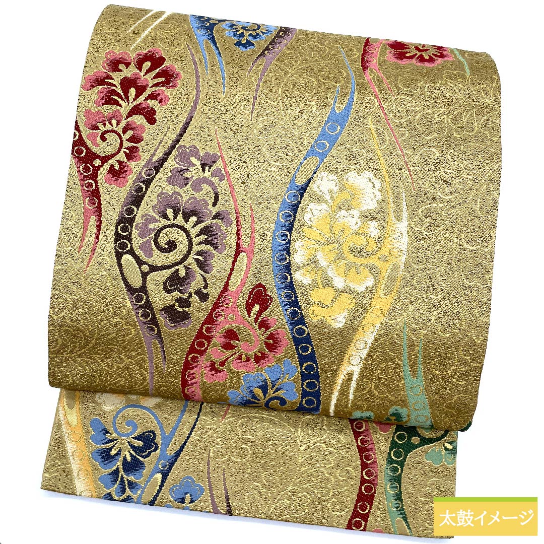 Fukuro Obi, Pure Silk, Karenoiro (Dry Field Color), Shiraayaen Oba, Tachiwaku, Abstract Flower Pattern, Obi Length 430cm, S Rank, Six-way, Semi-formal, Beige, 1123010822325