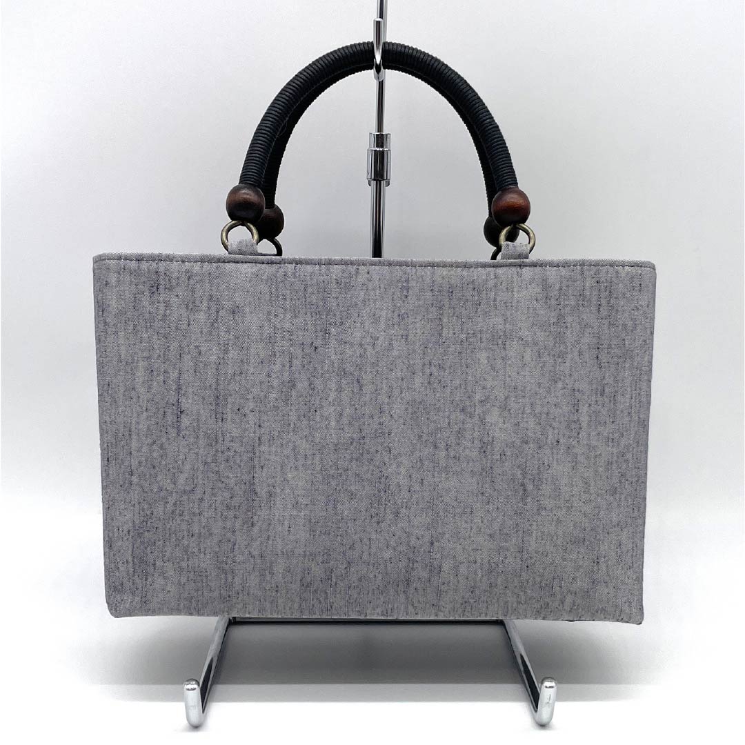 (Like New) Casual Japanese Style Bag, New Rank, Tsumugi Silk, Solid Color, Rikyu Bag, Gray, 113900123122
