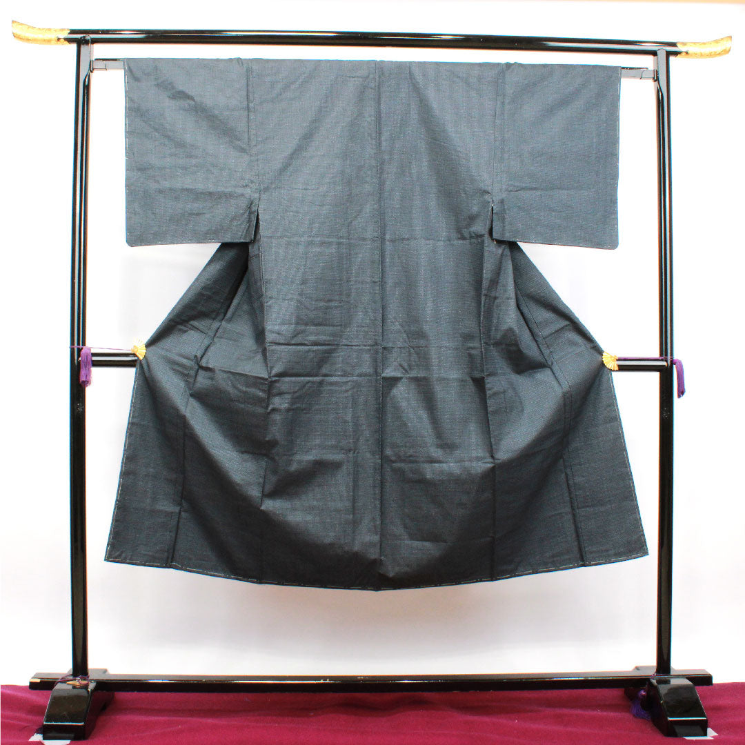 Men's, Length 136cm, Sleeve length 63.5cm, Oshima Tsumugi, 100 tortoiseshell, with basting thread, unused, pure silk, S rank, lined, navy blue, 1119000632318