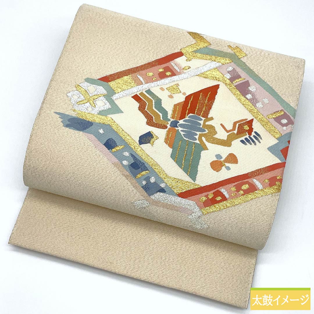 Nagoya Obi, Pure Silk, S-Rank, Phoenix Design, Tapestry Weave, 358cm Long, Gold Accents, Semi-Formal, Pine Needle Pattern, Item Number 1124009542321