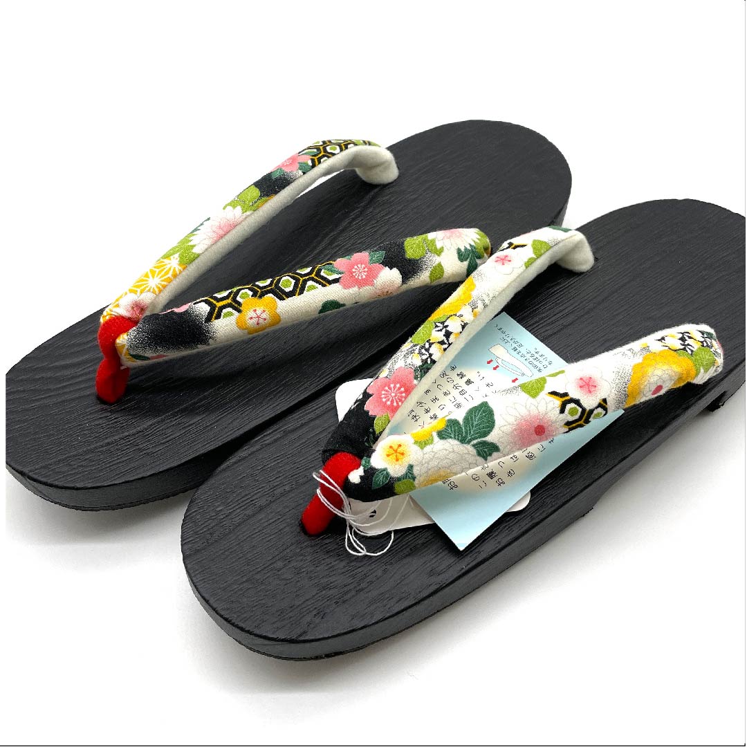 （新品未使用品）下駄 菊 桜 梅 麻の葉 亀甲 XLサイズ 黒系 NEWランク 1122001031510