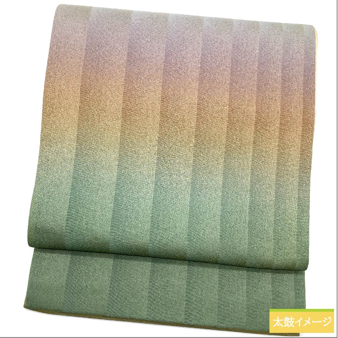 Simple Fukuro Obi, Horizontal Stripes, Length 446cm, Pure Silk, A Rank, Pointed Pattern, Semi-Formal, Gradient Style, 1123010753399
