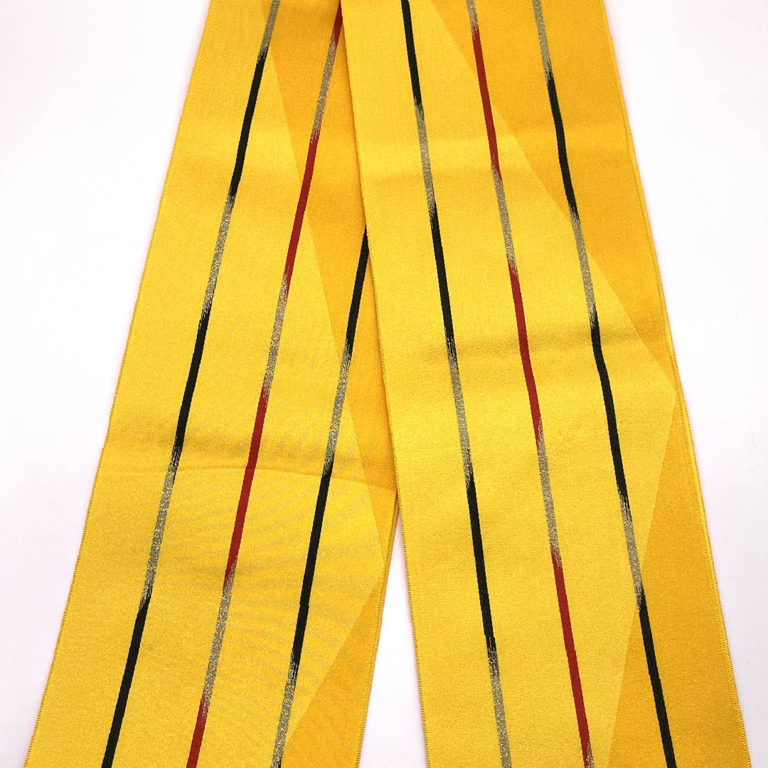Half-width obi, polyester, sunflower-colored, striped, yellow, S rank, 356cm long, for yukata (summer kimono), product number 1125002002323