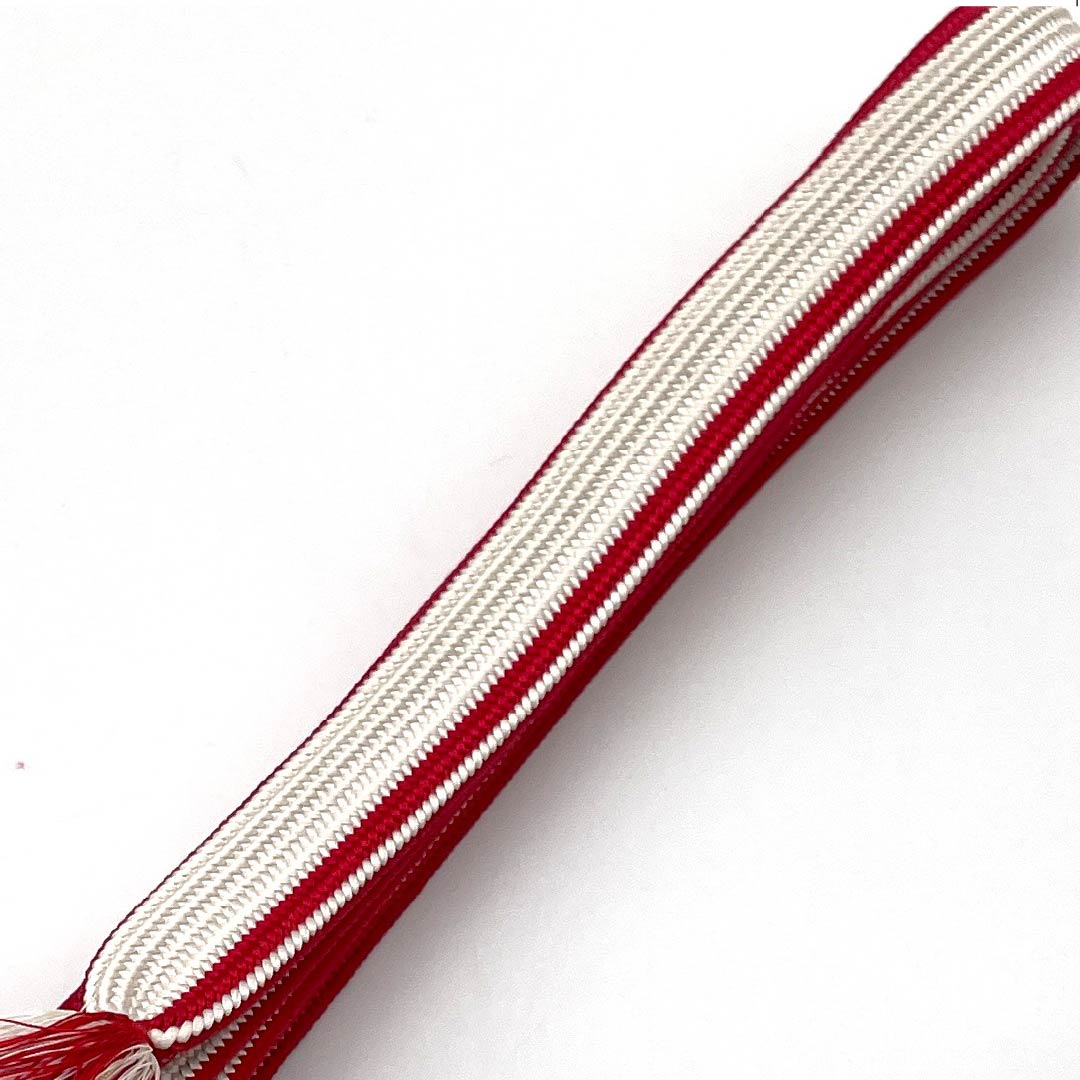 S-Rank Pure Silk Obijime (Sash Band) in Red (Akaiiro) with a Classic Checkered Pattern for Furisode Kimono (Long-Sleeved Kimono). Approximately 166cm Long and 2cm Wide. Formal. Red. Product Number: 1135004122312