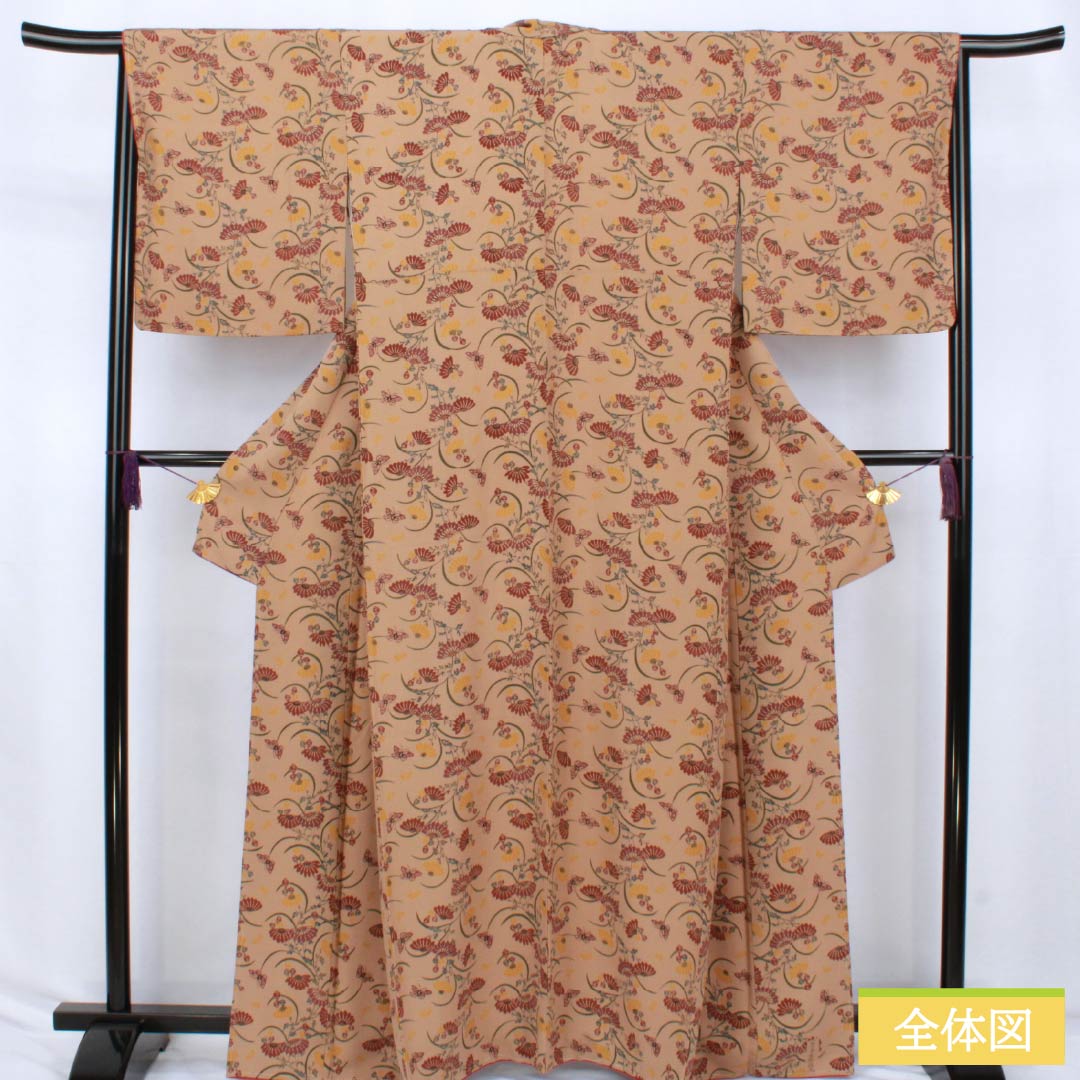 Komon (small pattern) kimono, pure silk, A-rank, length 164cm, sleeve length 65.5cm, lined, clove brown, stencil dyeing, plant dyeing, by Shozo, artist, beige, product number 1115007553425